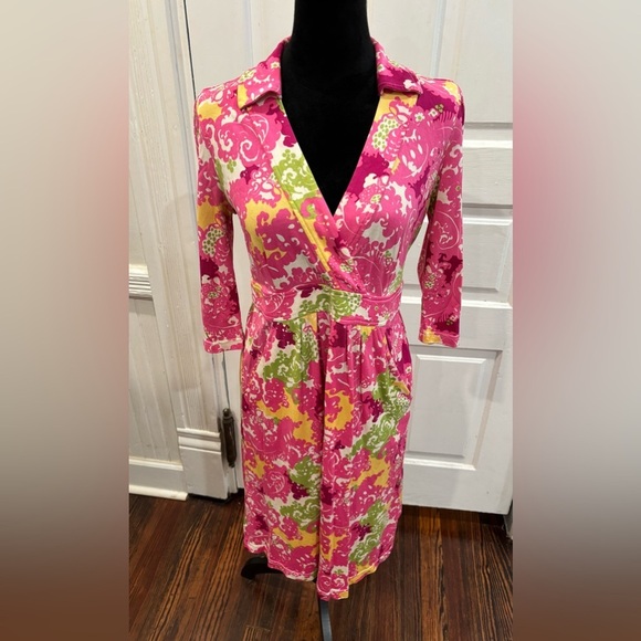 Lilly Pulitzer Dresses & Skirts - Lilly Pulitzer Blayney Pink Green Hoot Owl Floral Print 100% Silk Dress Sz Xs